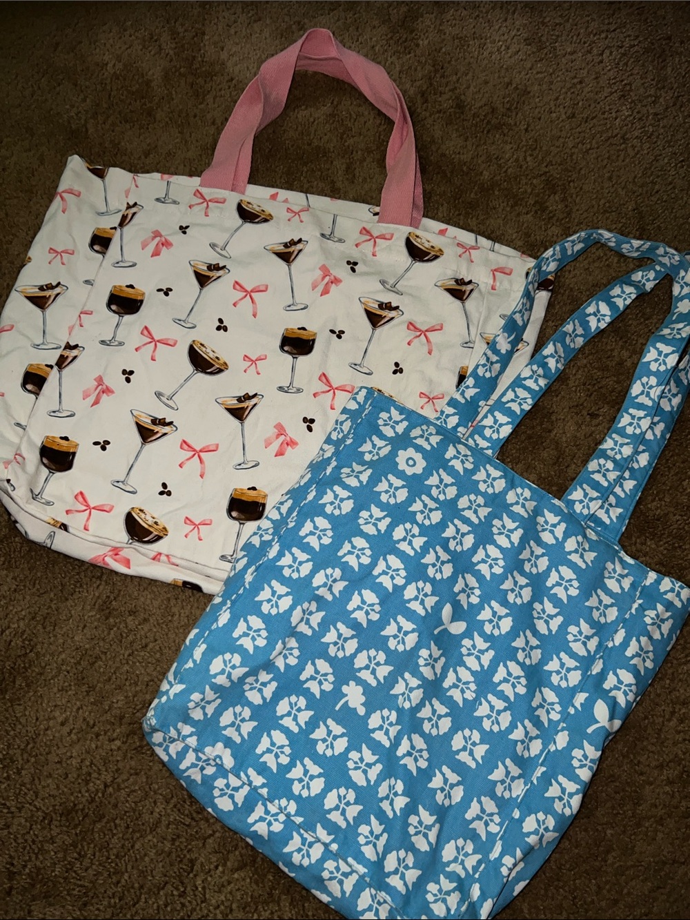 Espresso Martini and Blue Floral Tote Bags